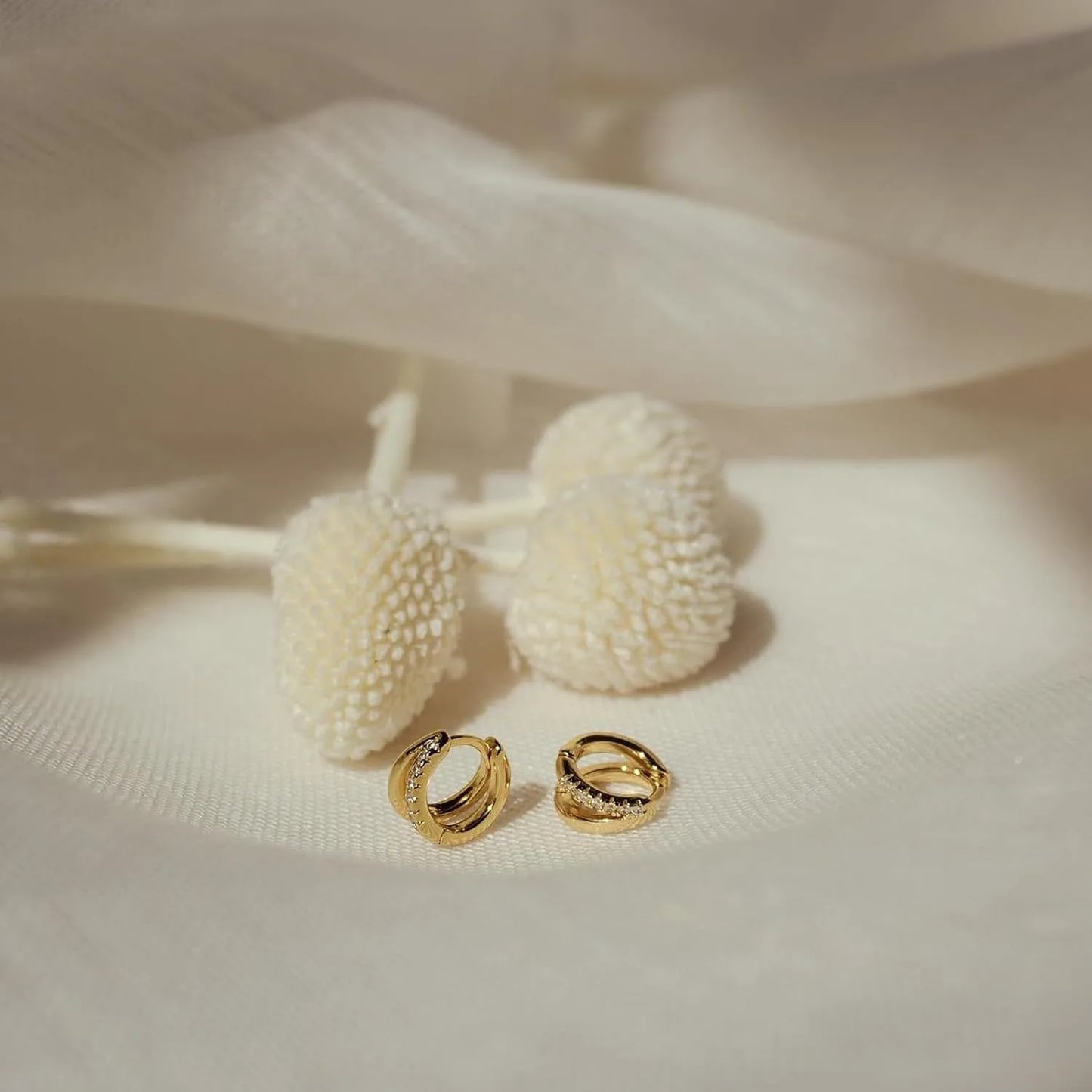 Gold Diamond Huggie Hoop Earrings – Elegant & Minimalist