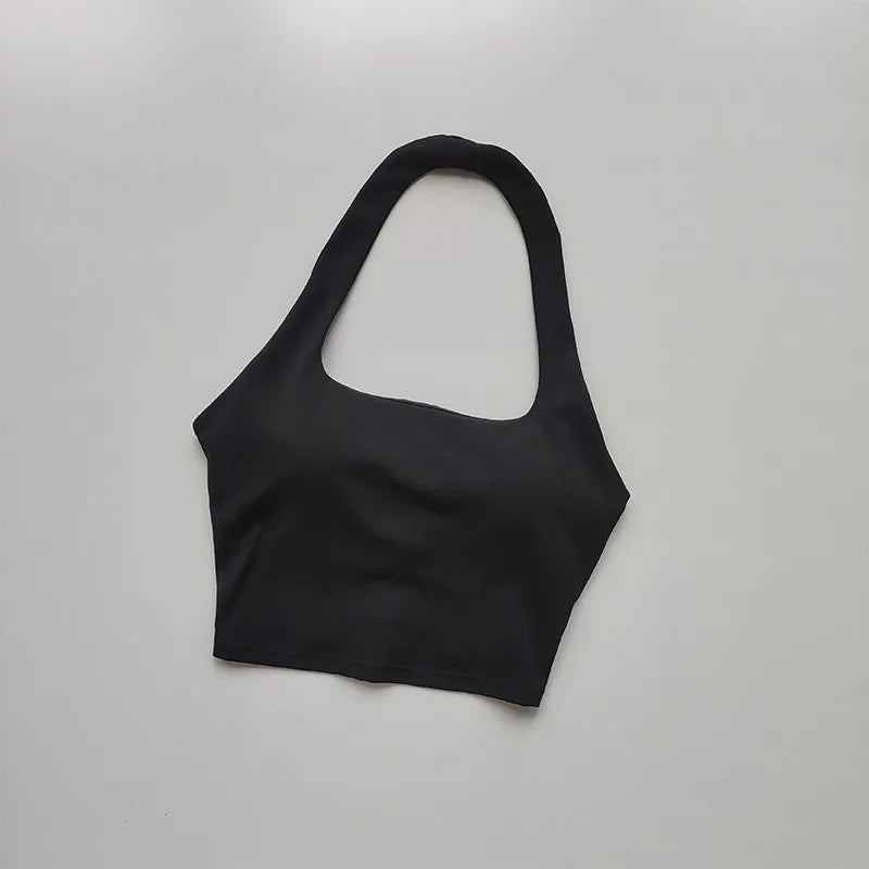 Women's Backless Halter Yoga Crop Top – Padded Sports Bra