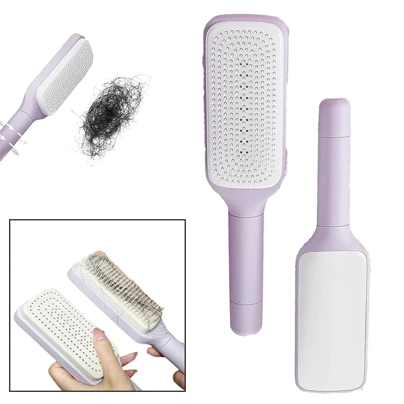 Self-Cleaning Rotating Scalp Massage Comb – Anti-Static & Retractable Design