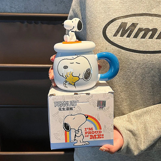 Snoopy Ceramic Mug with Lid & Straw – 500ml