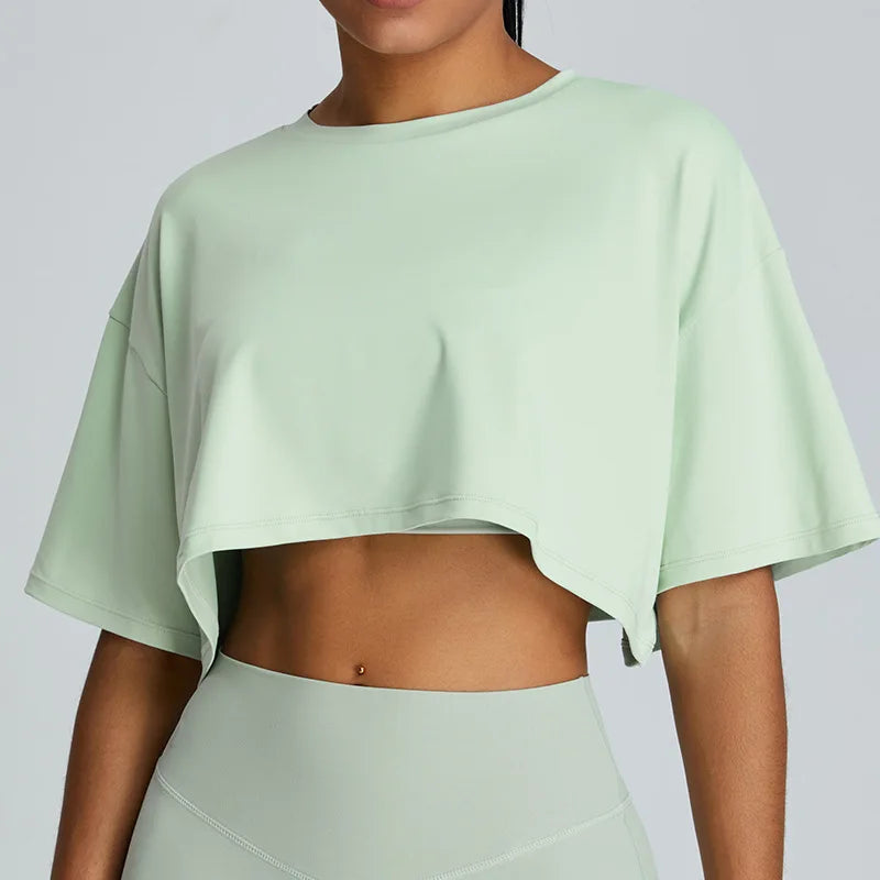 Loose Yoga Crop Top – Women’s Quick-Dry Breathable Fitness Shirt