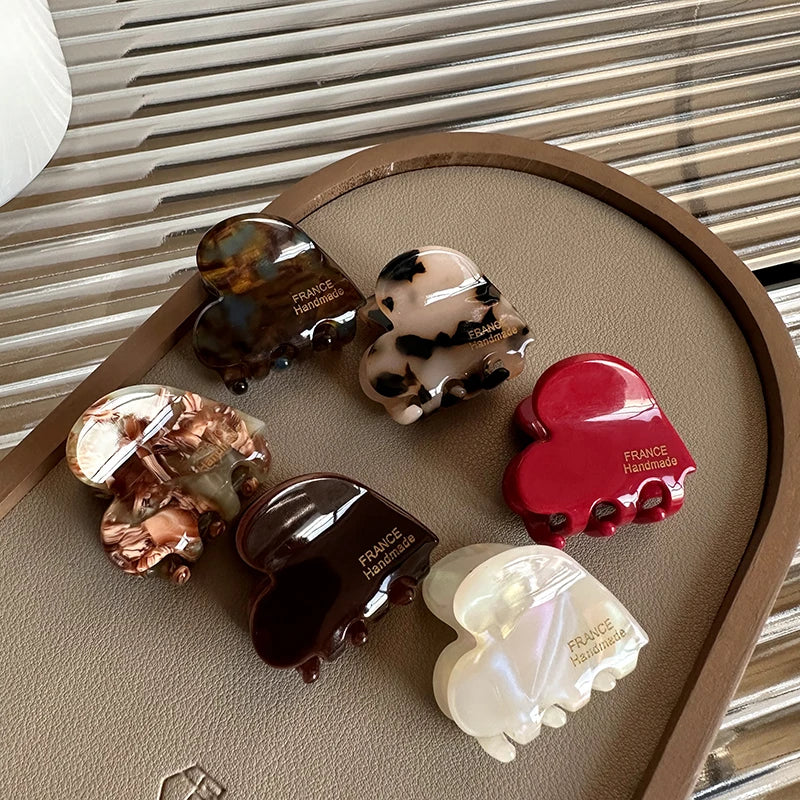 Luxury Small Heart Hair Claw – 3.5cm Acetate Clip for Girls & Women