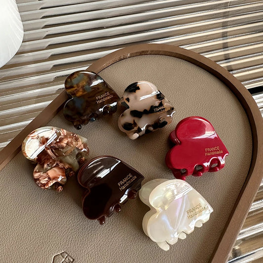 Luxury Small Heart Hair Claw – 3.5cm Acetate Clip for Girls & Women