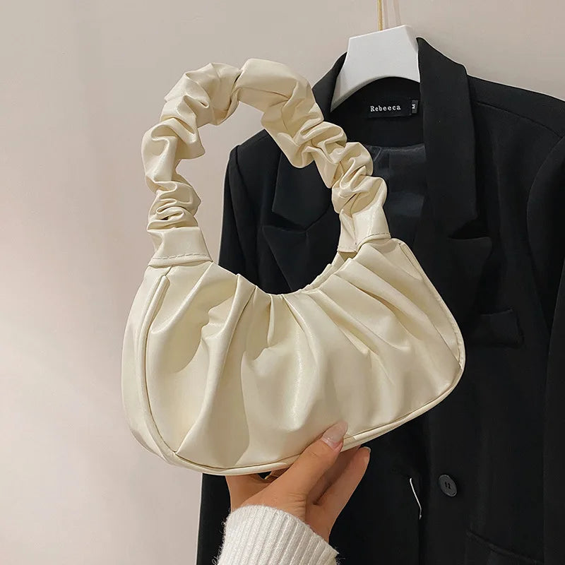 Elegant Women’s Shoulder Bag – Pleated Cloud Design