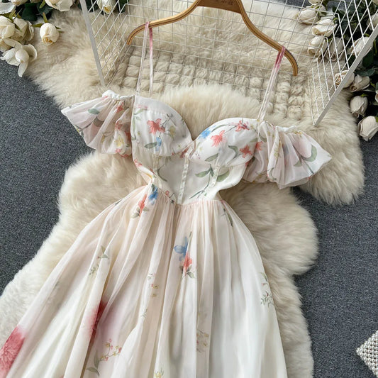 Sweet Floral Strapless Corset Dress – Off Shoulder Summer Maxi