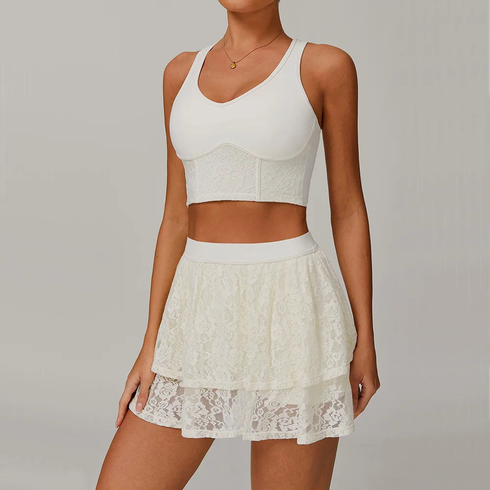 2PCS Women's Yoga Set – Sports Bra with Skirted Shorts