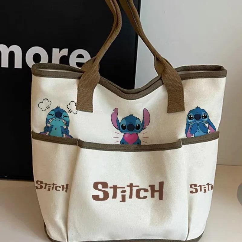 Stitch Cartoon Shoulder Bag – Large Capacity Canvas Tote with Zipper
