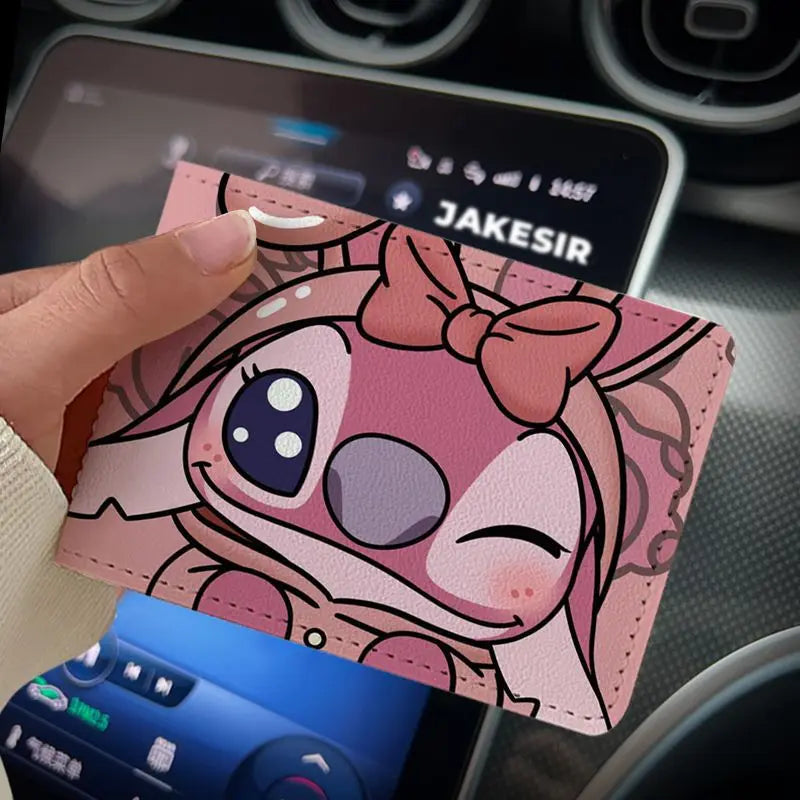 Stitch & Angel Cartoon Card Holder – Cute ID/License Protection Cover for Students & Daily Use