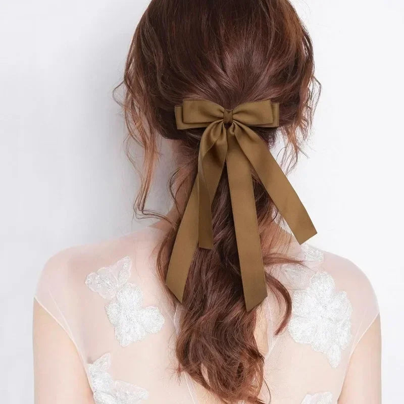 Elegant Fabric Bow Hair Clip – Long Ribbon Hairpin for Women & Girls
