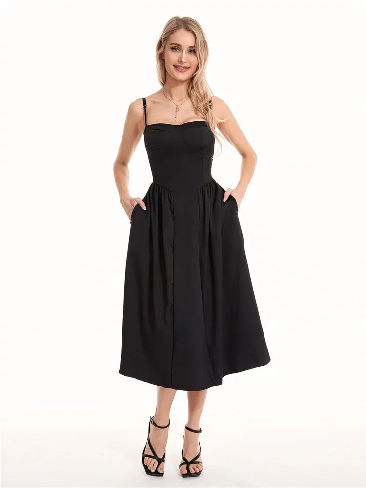 Elegant Spaghetti Strap Midi Dress