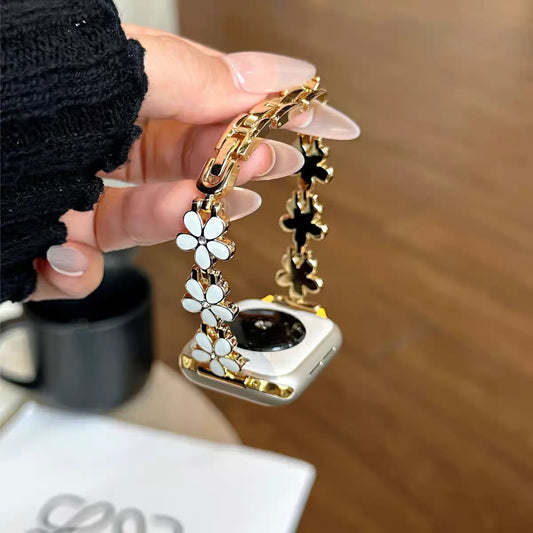 Pearl & Charm Luxury Apple Watch Bracelet Band – Elegant Gold Pendant Strap