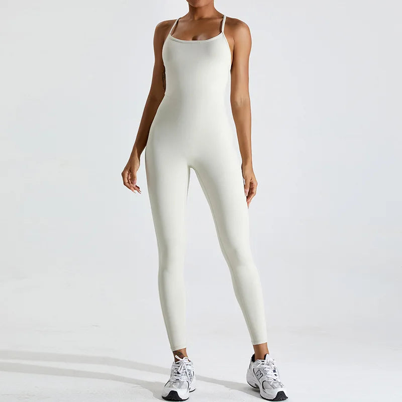 Women's Open Back Yoga Jumpsuit – One-Piece Activewear for Fitness and Gym