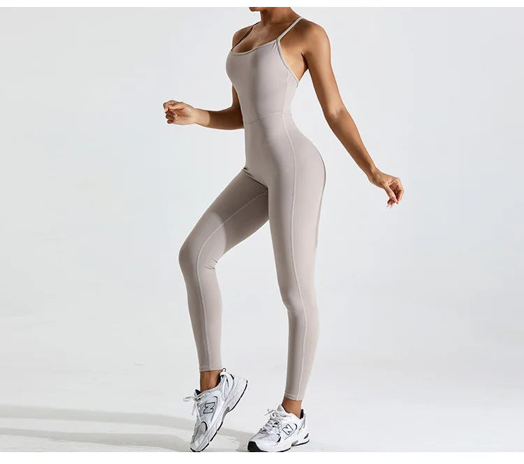 Women's Open Back Yoga Jumpsuit – One-Piece Activewear for Fitness and Gym