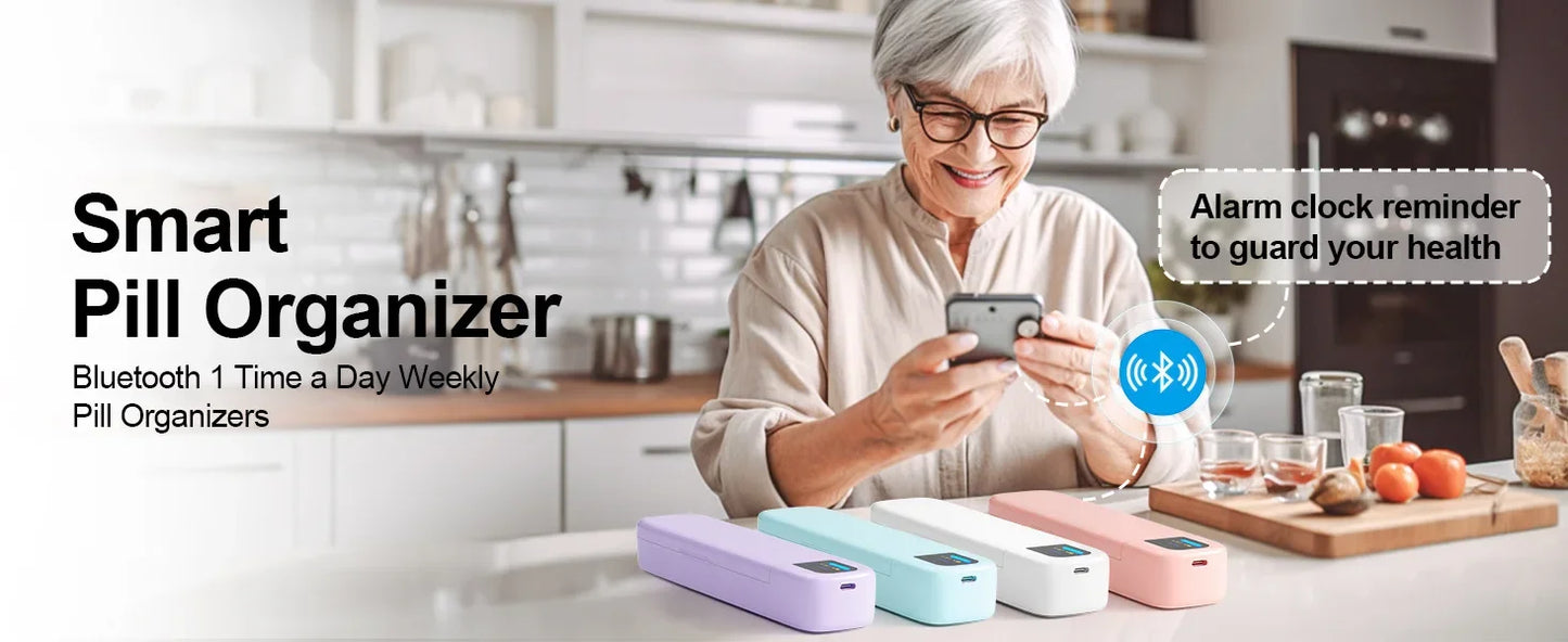 Smart Bluetooth Pill Organizer – Weekly Electronic Medicine Box with Timer and App Reminder