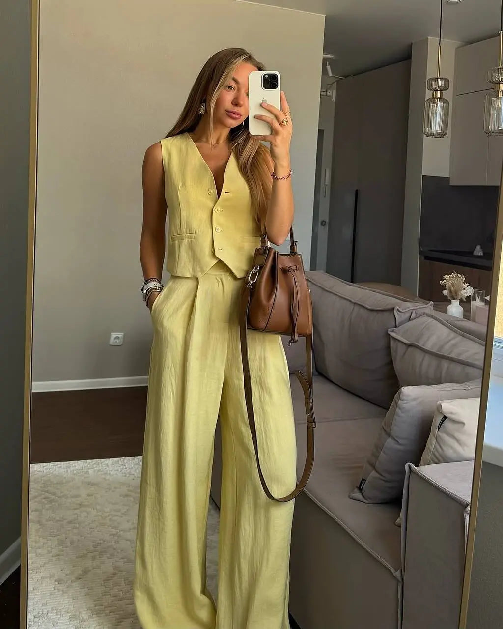 Women’s Cotton Linen Vest & Pants Set – Sleeveless Loose Fit Elegant Outfit