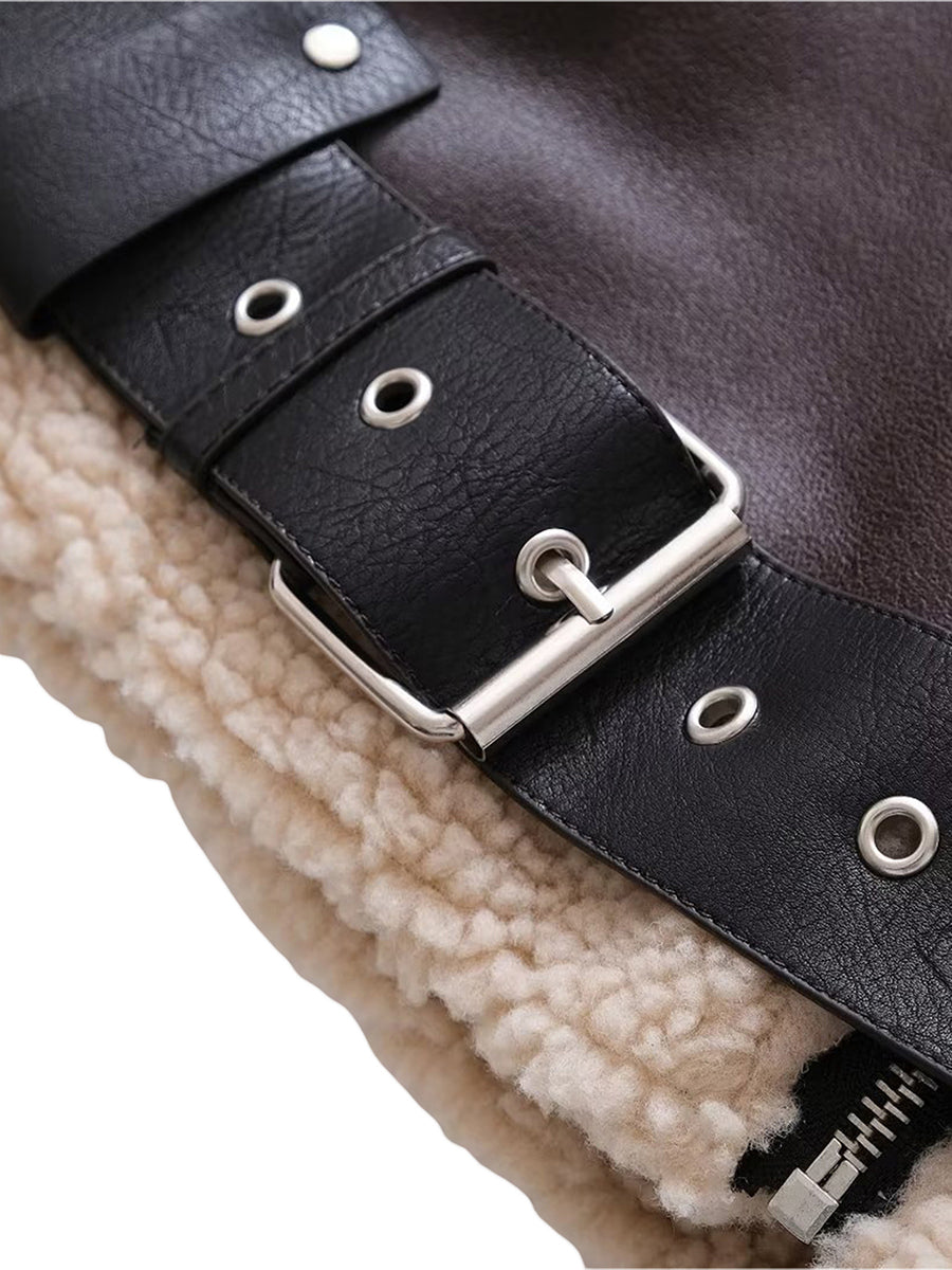 Faux Suede Aviator Jacket with Fur Lining
