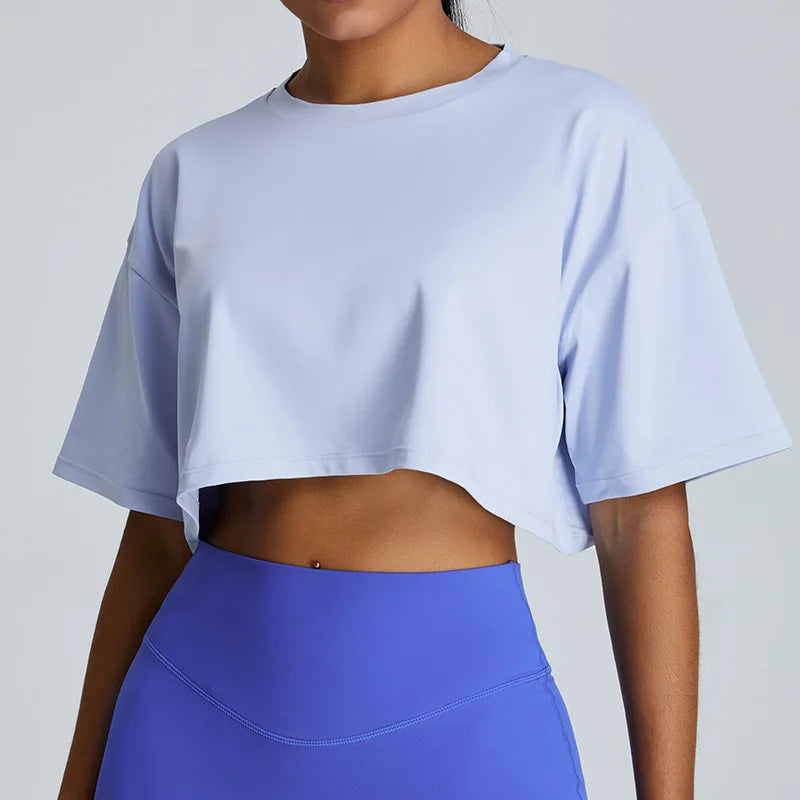 Loose Yoga Crop Top – Women’s Quick-Dry Breathable Fitness Shirt