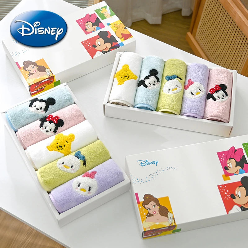 Disney 5-Pcs Face Towel Set – Soft Cotton Coral Velvet with Mickey & Minnie Design