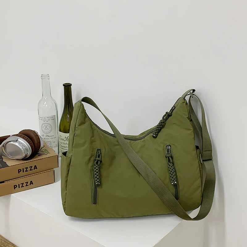 Trendy Women’s Large Crossbody Fabric Bag – Solid Color Student Style Shoulder Tote