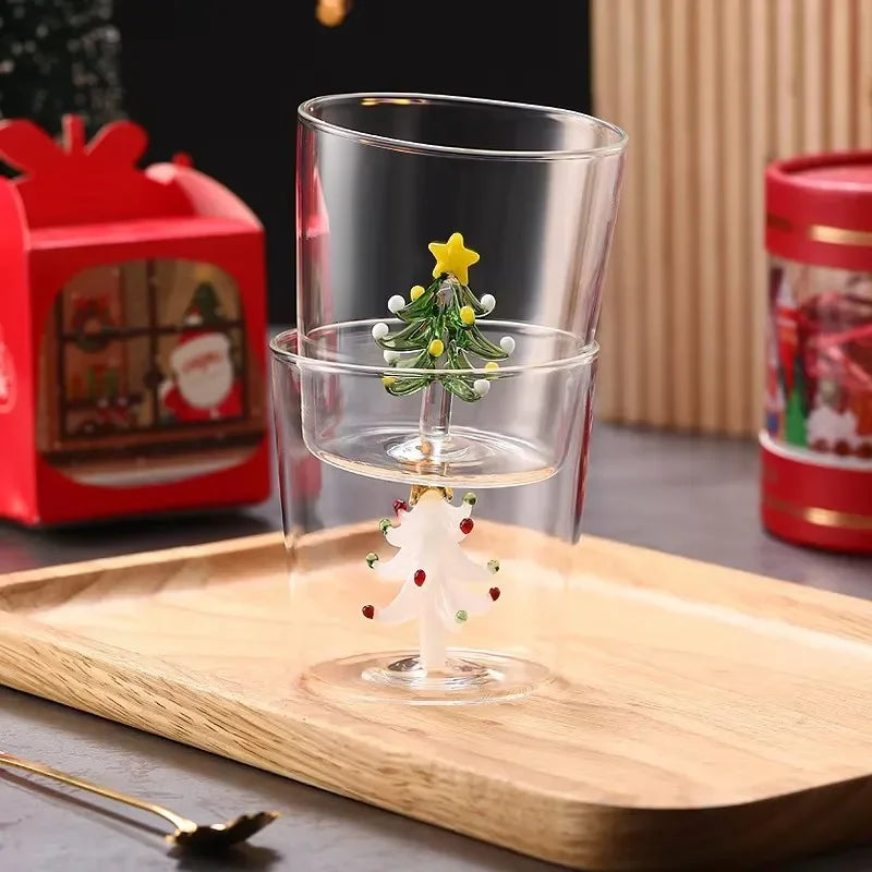 3D Christmas Glass Cup – Festive Tree Design