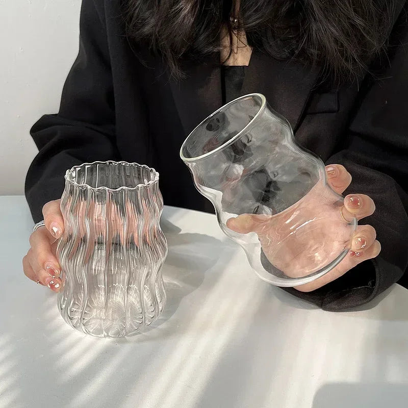 Modern Ribbed Glass Cup – Various Designs