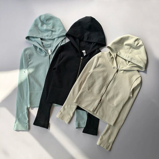 Women's Slim Fit Hooded Sports Jacket – Long Sleeve Zip-Up Activewear