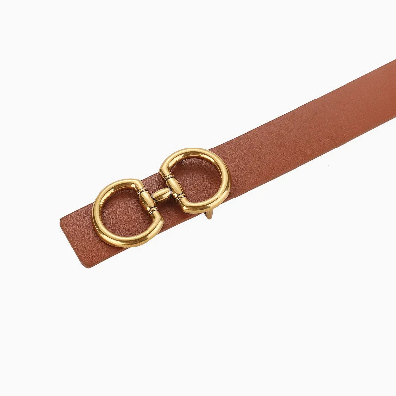 Double Buckle Leather Fashion Belt for Women