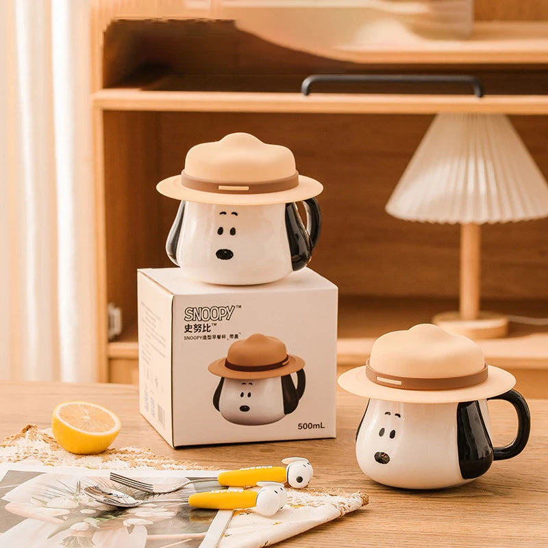 500ml Snoopy Ceramic Mug with Straw Hat Lid