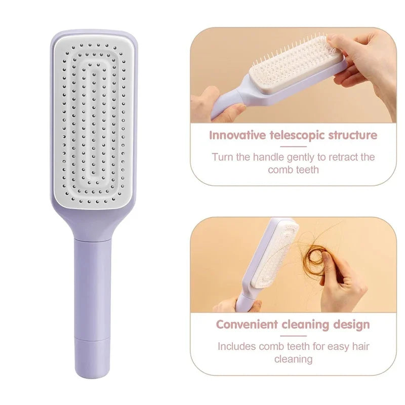 Self-Cleaning Rotating Scalp Massage Comb – Anti-Static & Retractable Design
