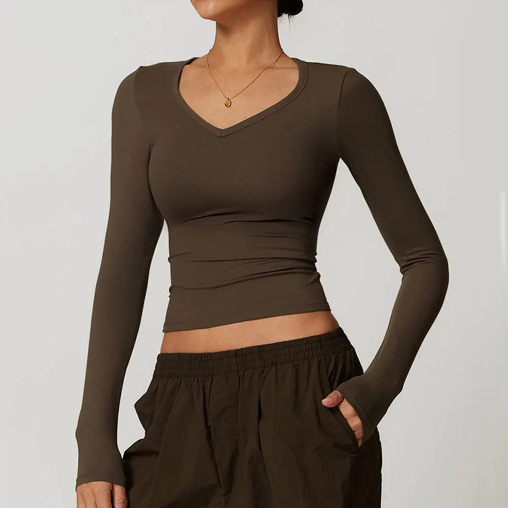 Women’s Long Sleeve Yoga Crop Top – Quick Dry Slim Fit Fitness Shirt