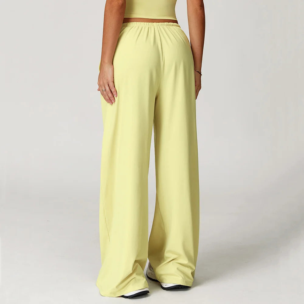 High-Waist Wide-Leg Yoga Pants with Drawstring – Multi Colors