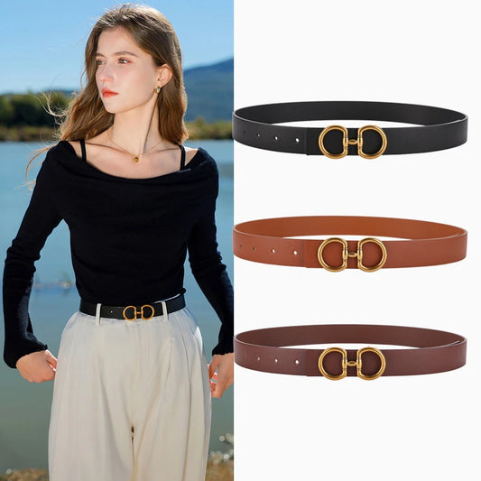 Double Buckle Leather Fashion Belt for Women