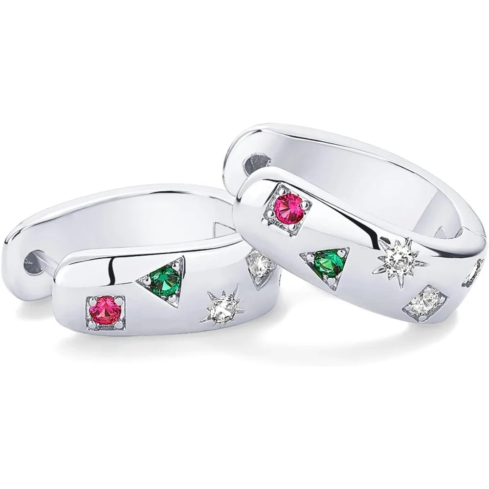Colorful Chunky Zirconia Hoop Earrings – Gold or Silver