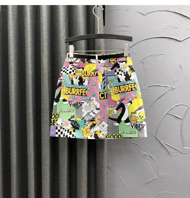 Y2K Cartoon Print Mini Skirt