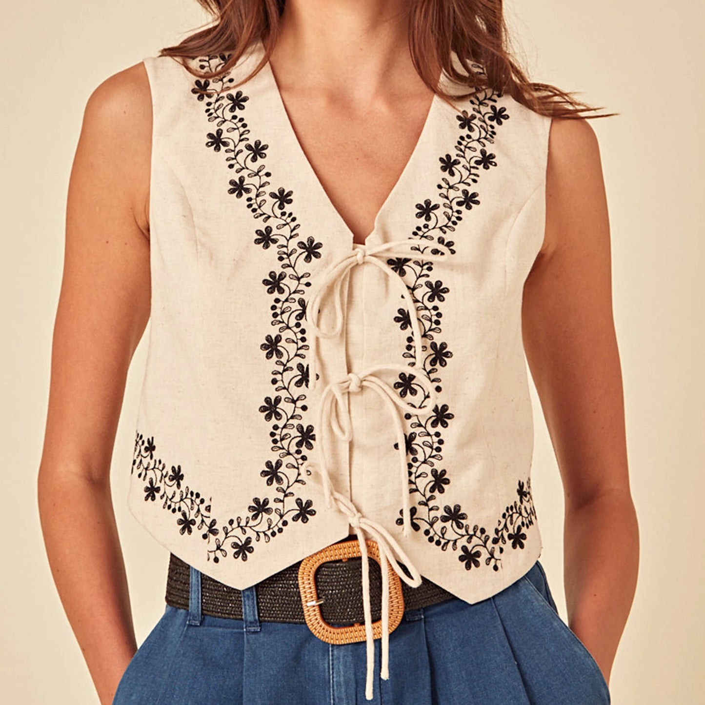 Women’s Floral Embroidered Vest Top – Sleeveless V-Neck