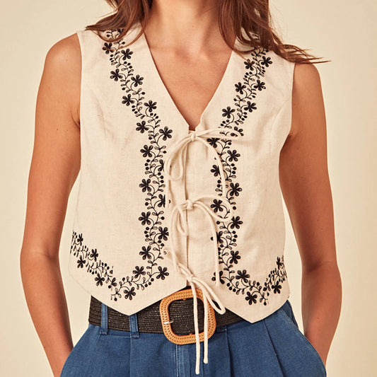 Women’s Floral Embroidered Vest Top – Sleeveless V-Neck