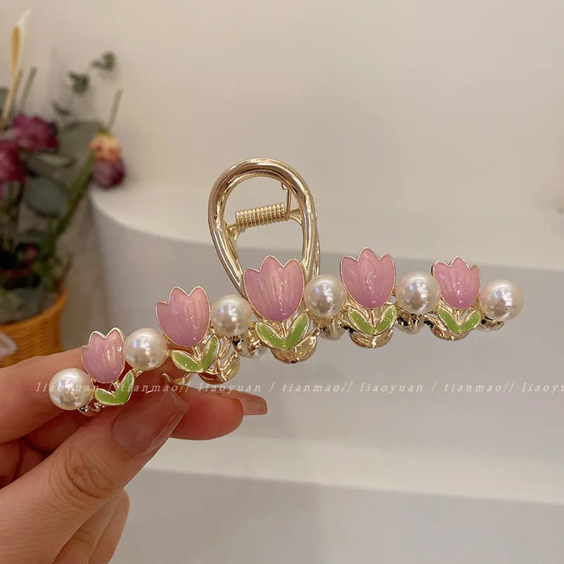 Elegant Flower Metal Hair Claw Clip for Women