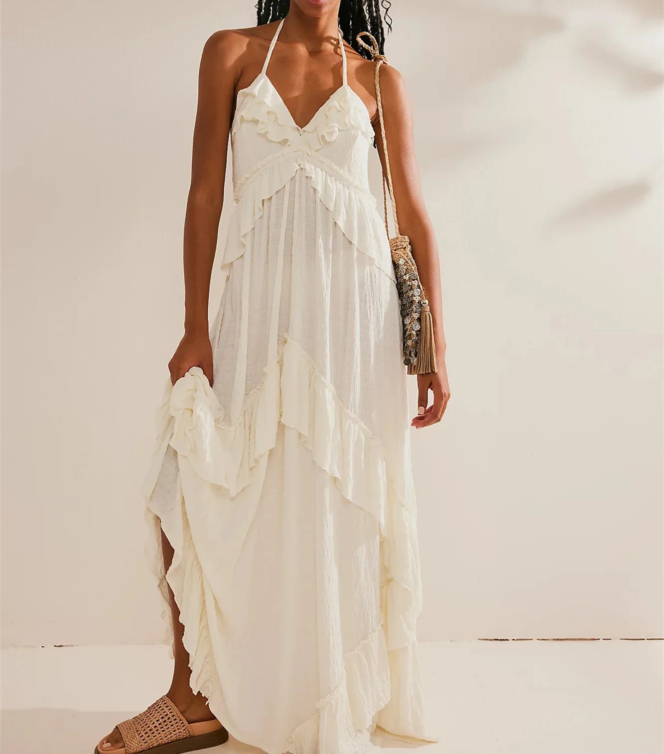 Boho Flow Ruffle Maxi Dress