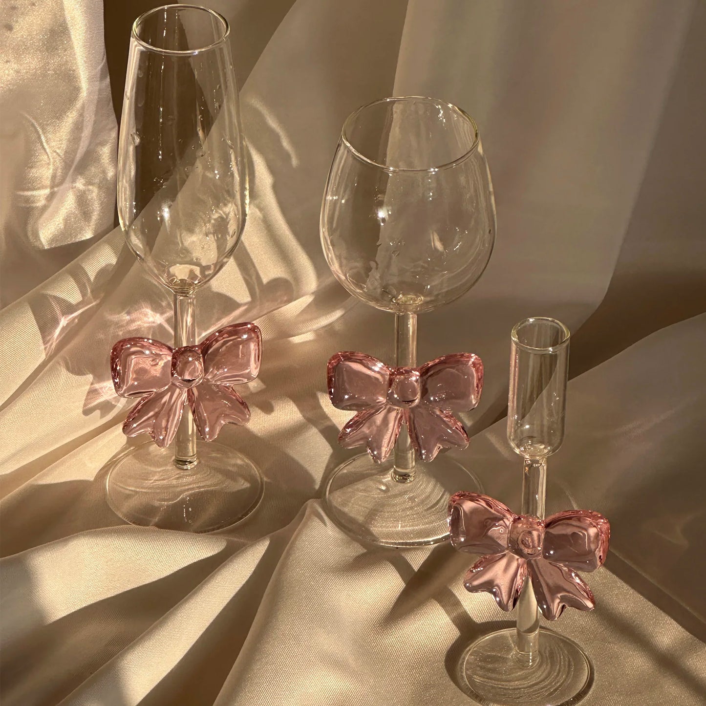 Transparent Glass Cup with Large Pink Bow