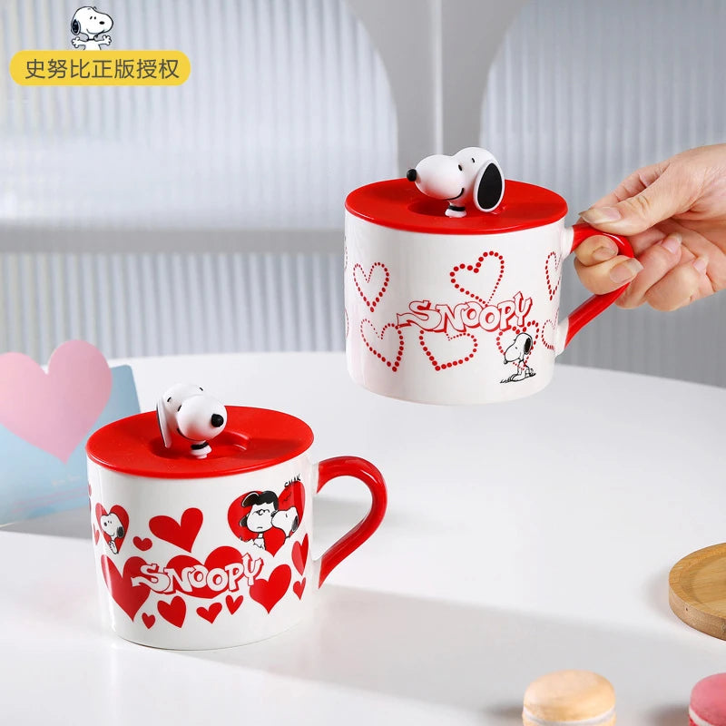 Snoopy Cartoon Ceramic Mug with Lid – 420ml