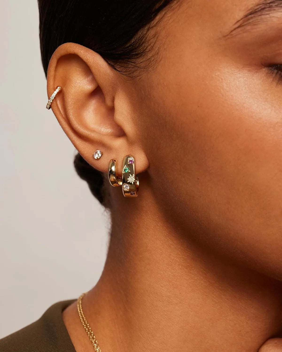 Colorful Chunky Zirconia Hoop Earrings – Gold or Silver