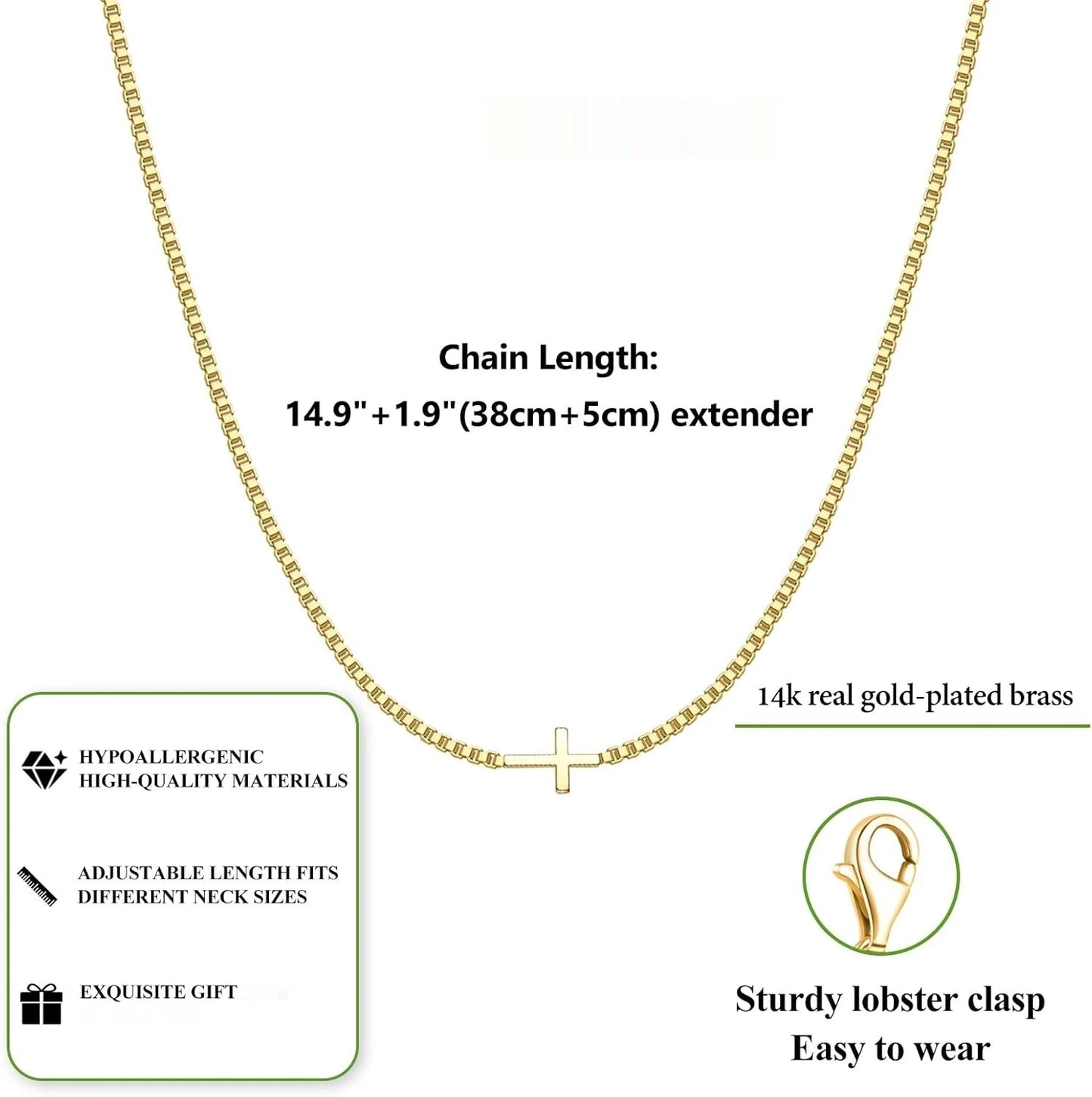 14K Gold Plated Cross Pendant Necklace – 38cm