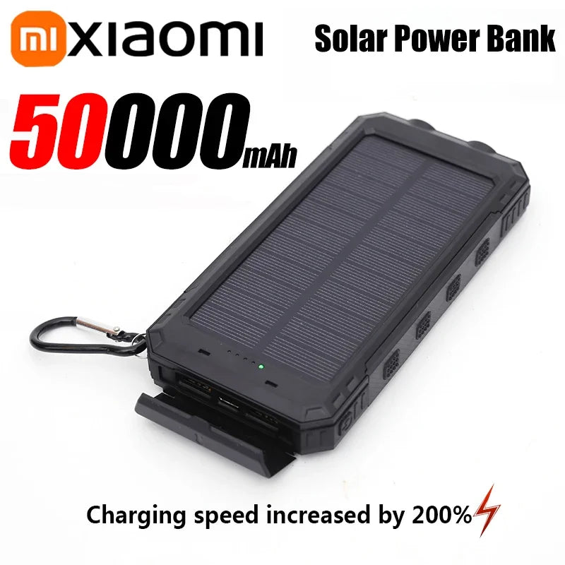 Solar Power Bank 50000mAh – Waterproof Fast-Charge Portable Charger with LED Flashlight