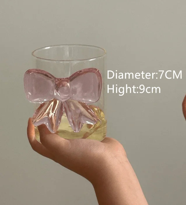 Transparent Glass Cup with Large Pink Bow