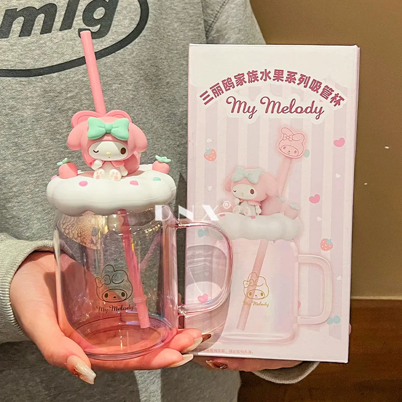 Cartoon Glass Cup with 3D Silicone Lid (480ml)