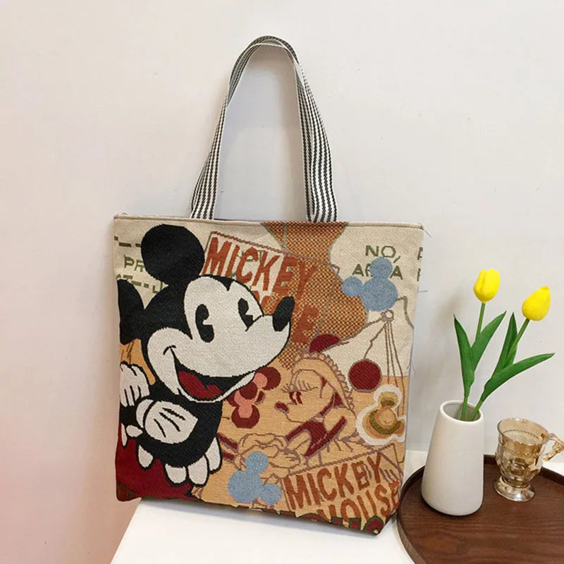 Stitch Canvas Shoulder Bag – Retro Disney Cartoon Tote for Shopping & Storage