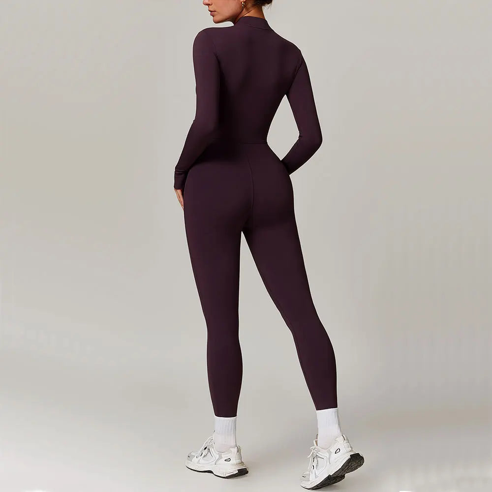 Women's Long Sleeve Zipper Sports Jumpsuit – Multiple Colors