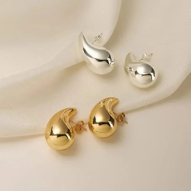 Glossy Teardrop Dome Earrings – Gold or Silver