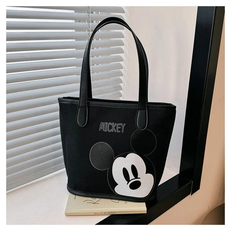Disney Mickey Mouse Handbag – Stylish Black Gold Cartoon Shoulder Tote Bag