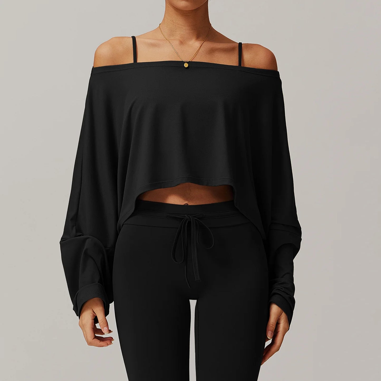 One Shoulder Loose Long Sleeve Yoga Top – Women’s Breathable Fitness Shirt